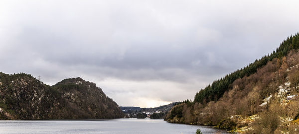 Scenic view of mountains against sky during winter