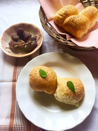 High angle view of breakfast on table