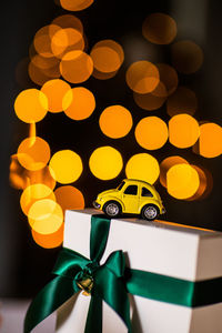 Close-up of christmas decorations on table