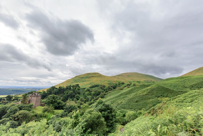 Scenic view of green landscape against sky