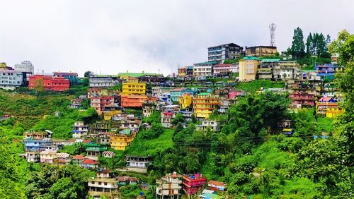 High angle view of townscape against sky