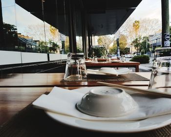 Glass of table in restaurant