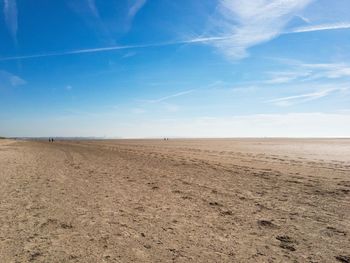 Scenic view of beach against clear blue sky