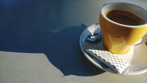 High angle view of coffee on table