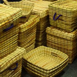 High angle view of whicker baskets