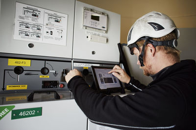 Engineer working in wind turbine