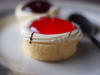 Close-up of cake in plate on table