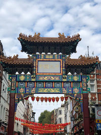 Low angle view of temple building against cloudy sky