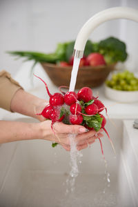 Cropped hand of woman holding food