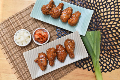 High angle view of food on table