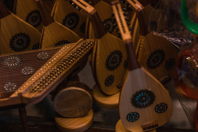 High angle view of various for sale at market stall