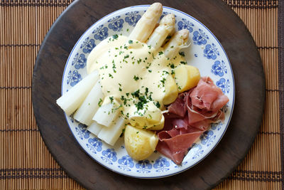 Directly above shot of breakfast served on table