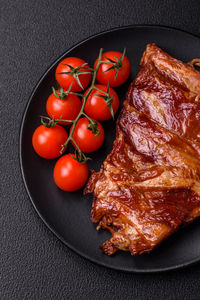 High angle view of food in plate