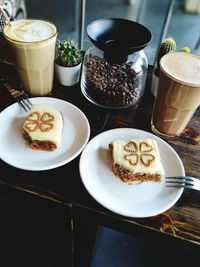 Close-up of coffee served on table