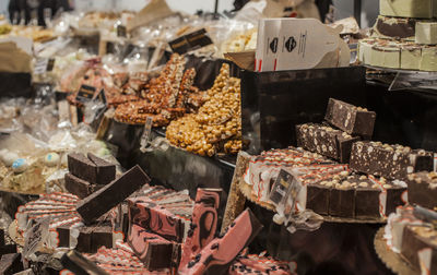 High angle view of food for sale at market stall
