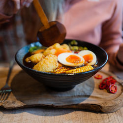 Close-up of food in plate on table