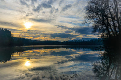 Scenic view of lake at sunset