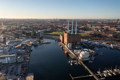 High angle view of buildings in city