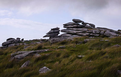 View of rocky landscape against cloudy sky