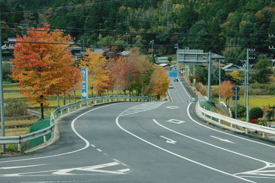 Road by trees in city during autumn