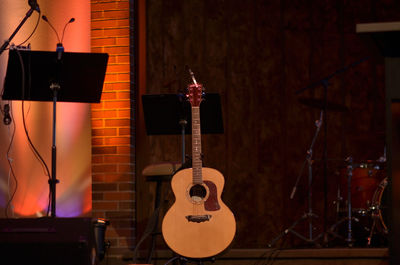 Guitar and musical instruments on stage