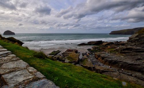 Scenic view of sea against cloudy sky