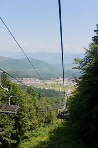 High angle view of overhead cable car against sky
