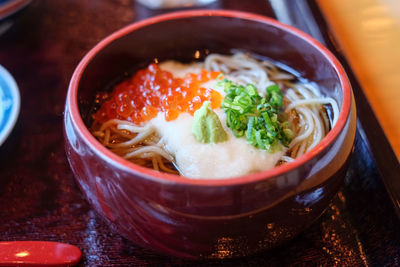 High angle view of food in bowl on table