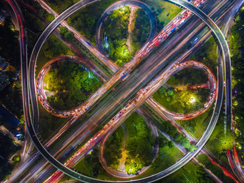 Aerial view of multiple lane highways in city