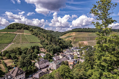 High angle view of townscape against sky