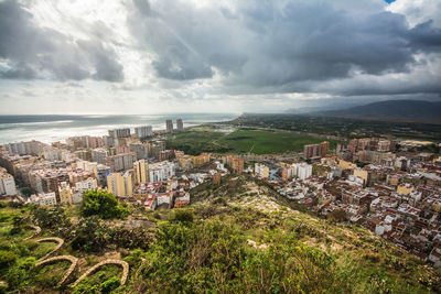 Aerial view of cullera city and beach