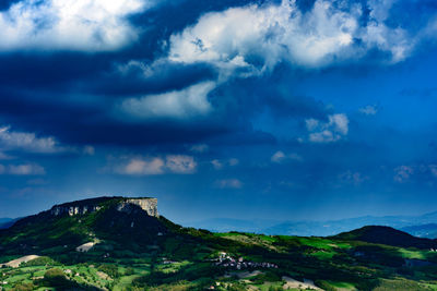 Scenic view of mountain against cloudy sky