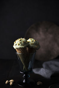 Close-up of ice cream on table