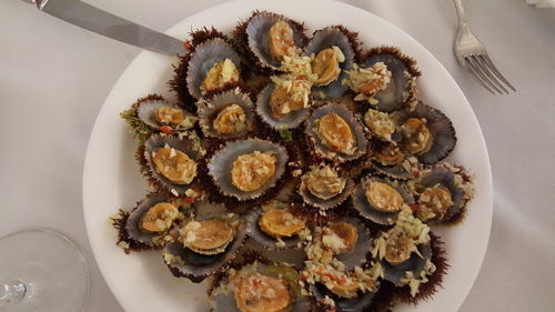 High angle view of food in plate