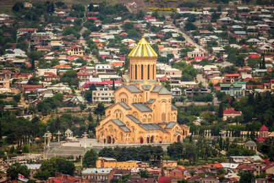 High angle view of buildings in city