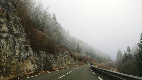 Road amidst trees during winter