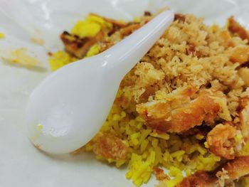 High angle view of breakfast served in plate