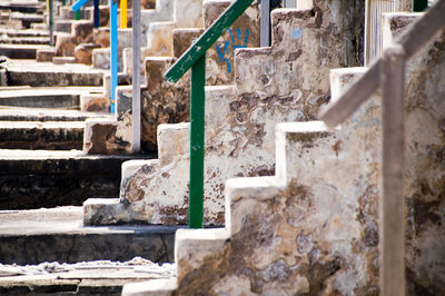 Close-up of old building stairs