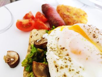 Close-up of breakfast served in plate