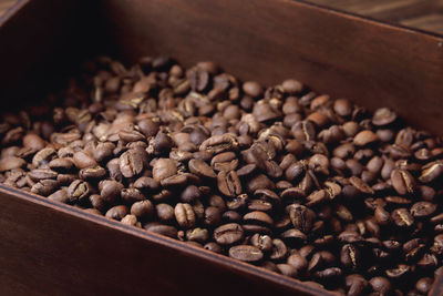 High angle view of coffee beans on table