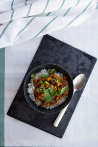 High angle view of vegetables in bowl on table