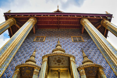 Low angle view of temple building against sky