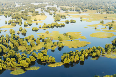 High angle view of lake against sky