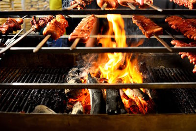 Close-up of bonfire on barbecue grill
