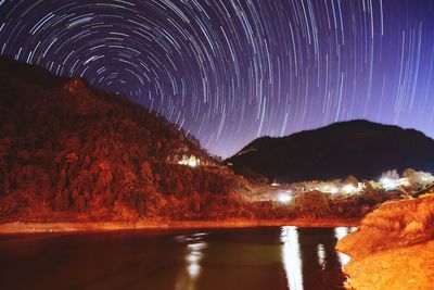 Scenic view of lake against sky at night