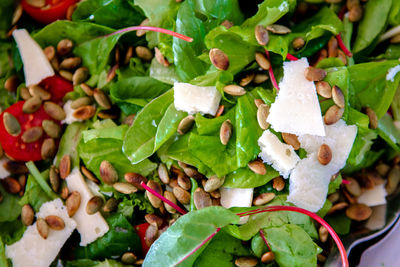 High angle view of chopped vegetables in plate