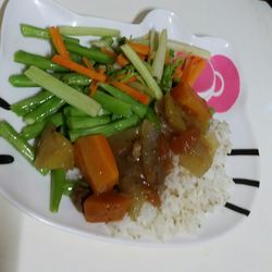 Close-up of served food in plate