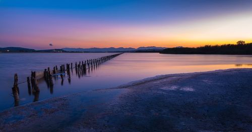 Scenic view of lake against sky during sunset