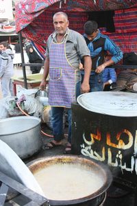 High angle view of man preparing food