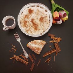 High angle view of coffee on table